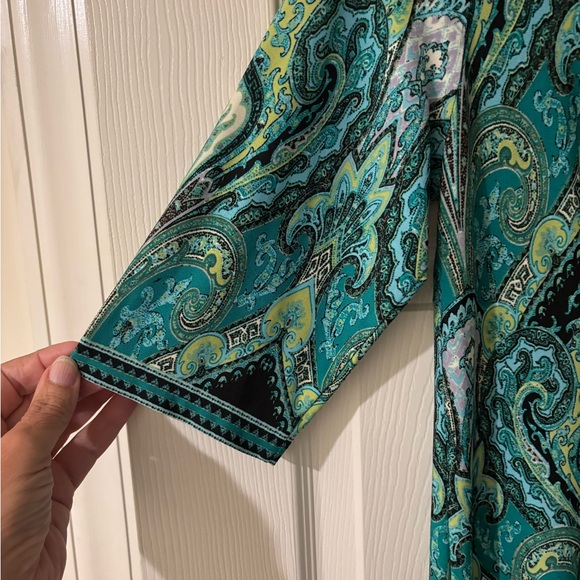 Green Black Sheath Midi Dress 3/4 Sleeve Scoop Neck Size 12 - Picture 8 of 8